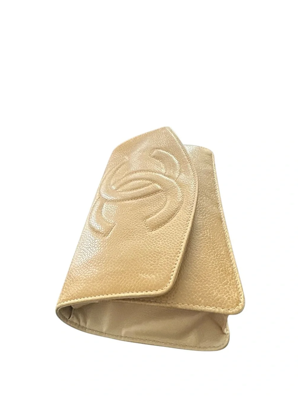 CHANEL Tan Quilted CC Leather Clutch